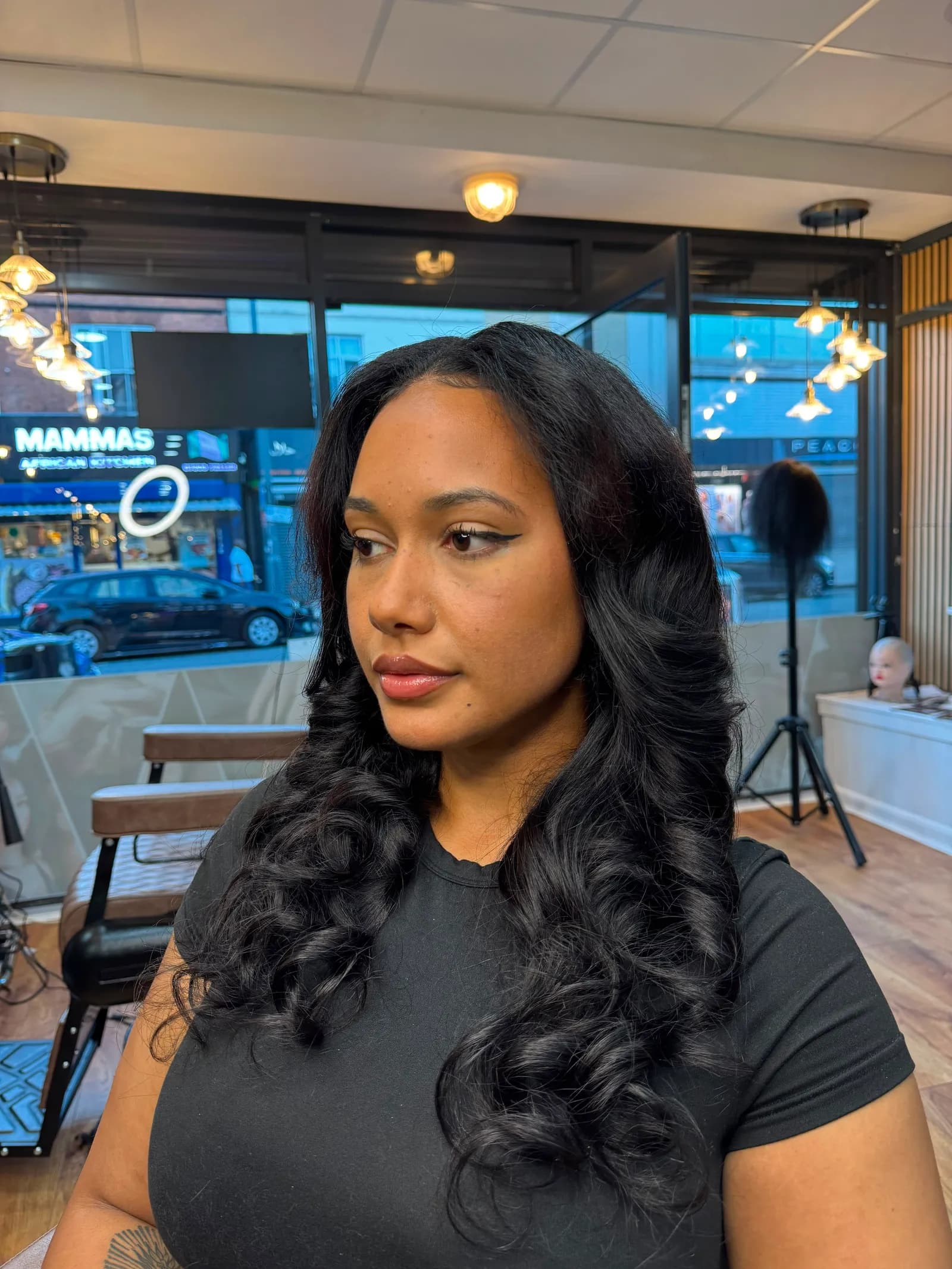 Long curled install, side view
